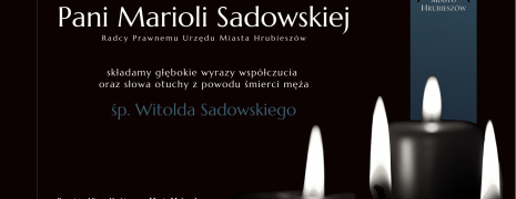 Na czarnym tle świece w kolorach czarnobiałych, po prawej stronie wąski, niebieski pasek, na którym widnieje herb miasta. Napisy tak jak w treści artykułu.