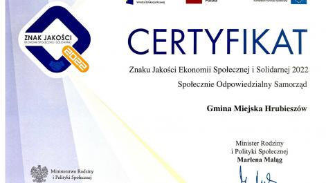 Dokument certyfikatu, loga organizatroów konkursu, podpisy Nazwa i treść jak w treści artykułu